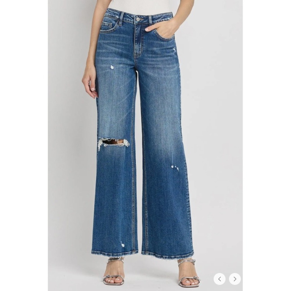 Flying Monkey Black Label Wide Leg Distressed Jeans Medium Wash Size 30 NWT